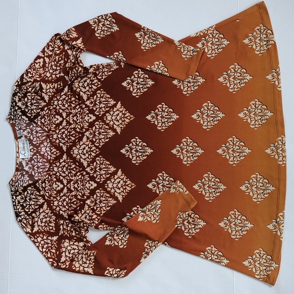 Louis Dell'Olio Geometric Pattern LS Tunic Top XS Burnt Orange/Rust - Picture 10 of 14